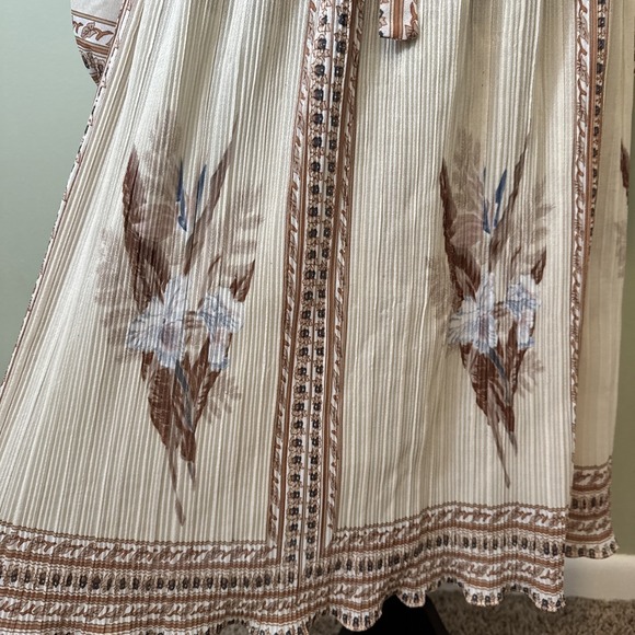 Vintage Hal Ferman Dress 1970s Boho Cream Brown Floral Sheer Long Sleeve Size 8 - Picture 6 of 10